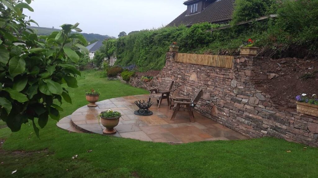 Natural stone patio installation in Tiverton