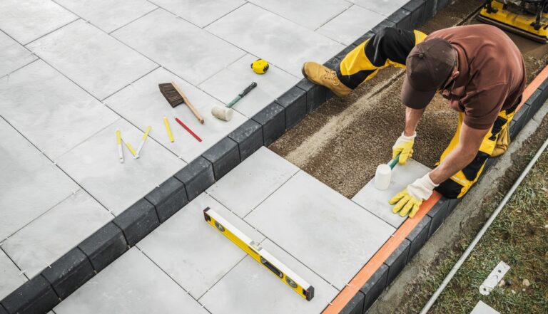 Sandstone slab being installed in Tiverton